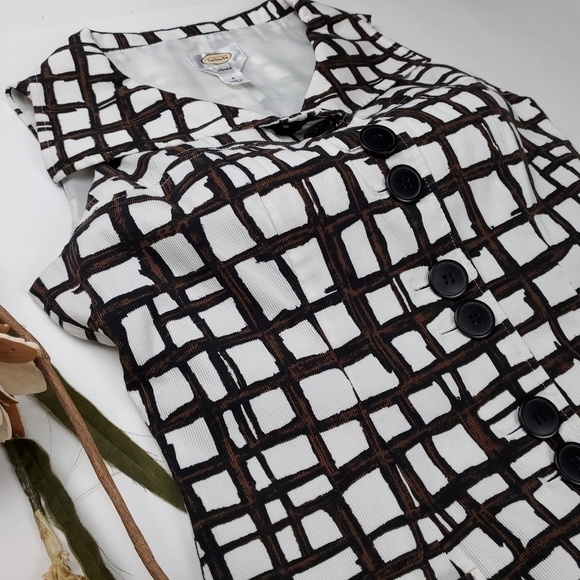 Talbots Stretch Corduroy White Brown Black Check Patterned Dress Size 4 - Picture 8 of 16